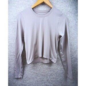 Harmony Balance Women’s S/P Beige Cropped Long Sleeve Crew Neck Stretch Slim Fit